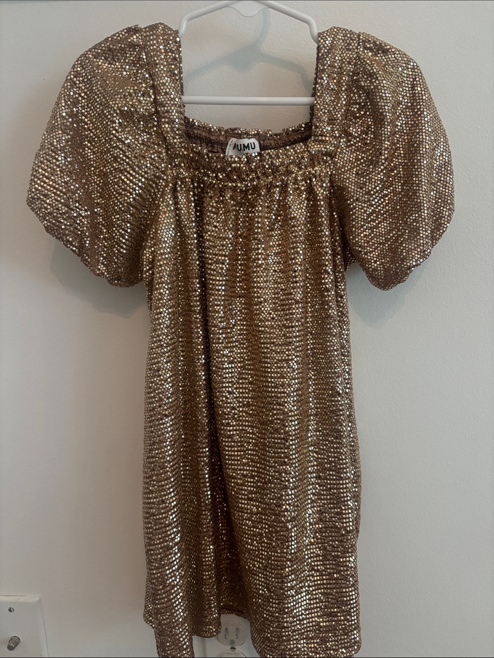 Show Me Your MuMu Gold Sequin Puff-Sleeve Kids Dress